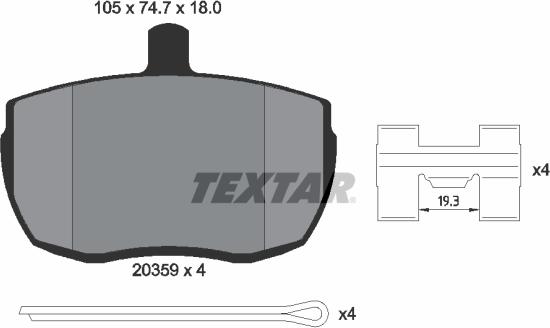 Textar 2035908 - Комплект спирачно феродо, дискови спирачки vvparts.bg