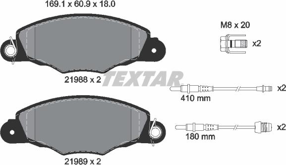 Textar 2198804 - Комплект спирачно феродо, дискови спирачки vvparts.bg