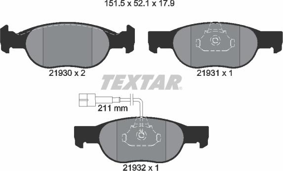 Textar 2193002 - Комплект спирачно феродо, дискови спирачки vvparts.bg