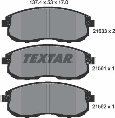 Textar 2156101 - Комплект спирачно феродо, дискови спирачки vvparts.bg