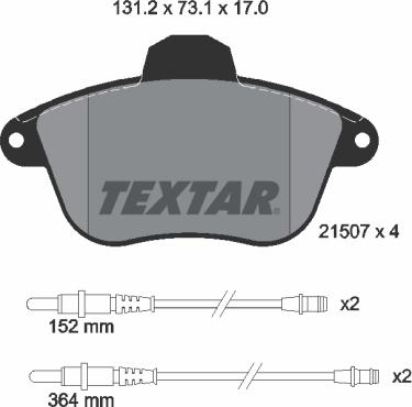 Textar 2150701 - Комплект спирачно феродо, дискови спирачки vvparts.bg