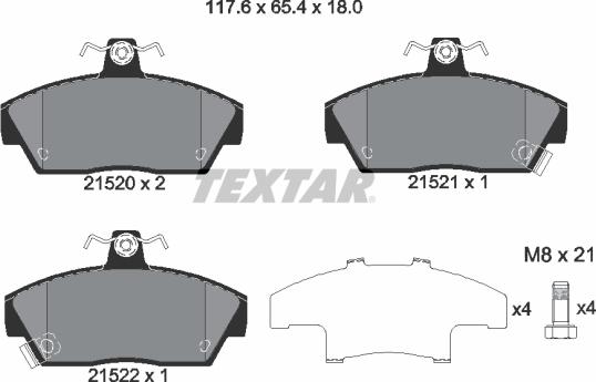Textar 2152001 - Комплект спирачно феродо, дискови спирачки vvparts.bg