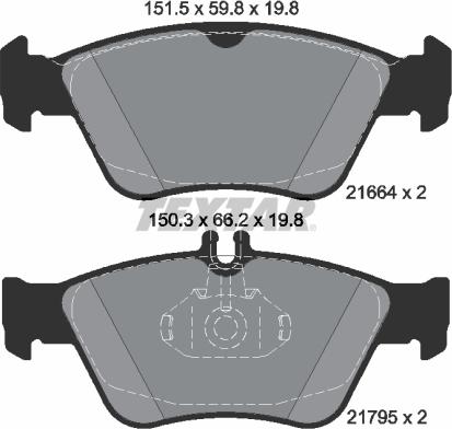 Textar 2166481 - Комплект спирачно феродо, дискови спирачки vvparts.bg