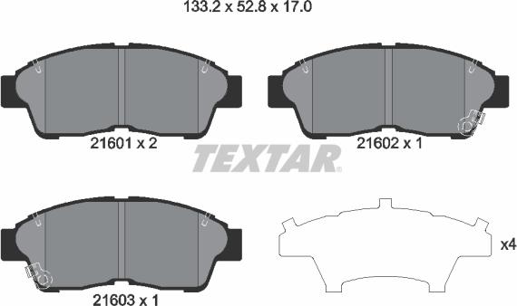 Textar 2160101 - Комплект спирачно феродо, дискови спирачки vvparts.bg