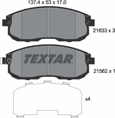 Textar 2163301 - Комплект спирачно феродо, дискови спирачки vvparts.bg