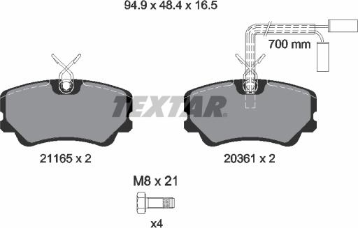 Textar 2116501 - Комплект спирачно феродо, дискови спирачки vvparts.bg