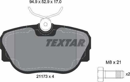 Textar 2117302 - Комплект спирачно феродо, дискови спирачки vvparts.bg