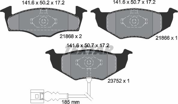 Textar 2186801 - Комплект спирачно феродо, дискови спирачки vvparts.bg