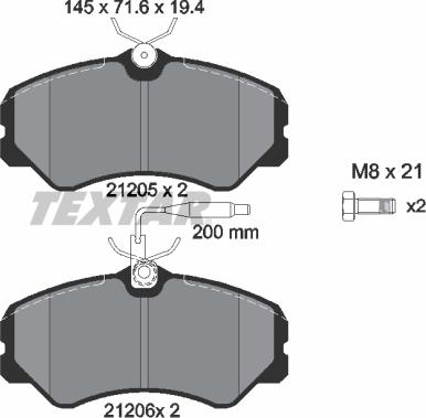 Textar 2120501 - Комплект спирачно феродо, дискови спирачки vvparts.bg