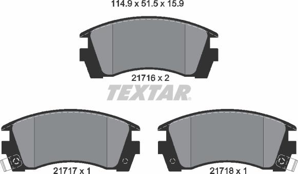 Textar 2171602 - Комплект спирачно феродо, дискови спирачки vvparts.bg