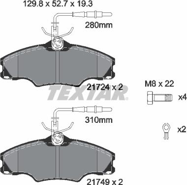 Textar 2172402 - Комплект спирачно феродо, дискови спирачки vvparts.bg