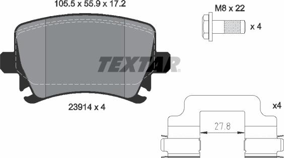 Textar 2391402 - Комплект спирачно феродо, дискови спирачки vvparts.bg