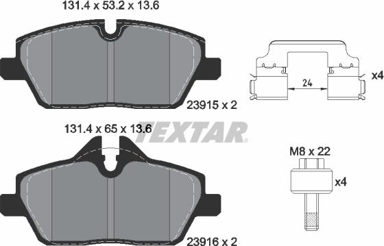 Textar 2391508 - Комплект спирачно феродо, дискови спирачки vvparts.bg