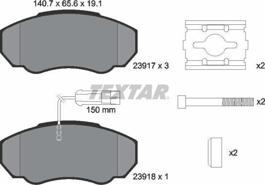 Textar 2391701 - Комплект спирачно феродо, дискови спирачки vvparts.bg
