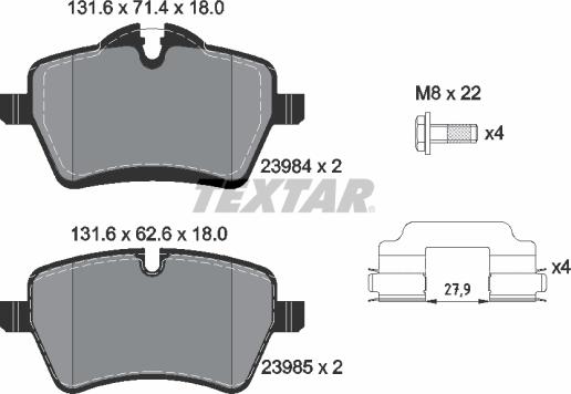 Textar 2398401 - Комплект спирачно феродо, дискови спирачки vvparts.bg