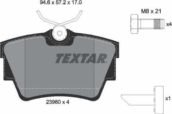 Textar 2398001 - Комплект спирачно феродо, дискови спирачки vvparts.bg