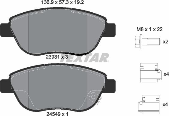 Textar 2398101 - Комплект спирачно феродо, дискови спирачки vvparts.bg