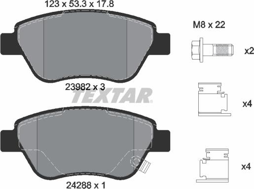 Textar 2398202 - Комплект спирачно феродо, дискови спирачки vvparts.bg