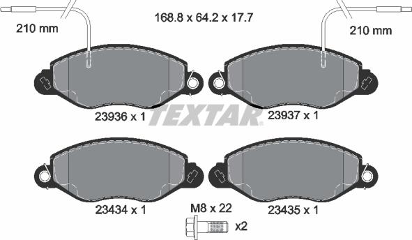 Textar 2393601 - Комплект спирачно феродо, дискови спирачки vvparts.bg