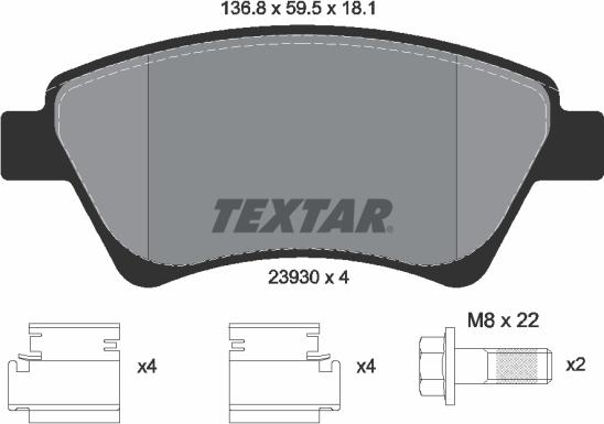 Textar 2393001 - Комплект спирачно феродо, дискови спирачки vvparts.bg