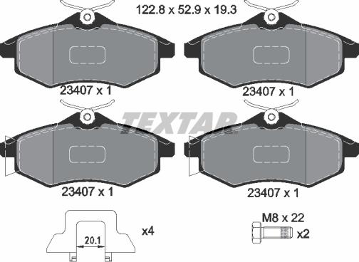 Textar 2340702 - Комплект спирачно феродо, дискови спирачки vvparts.bg