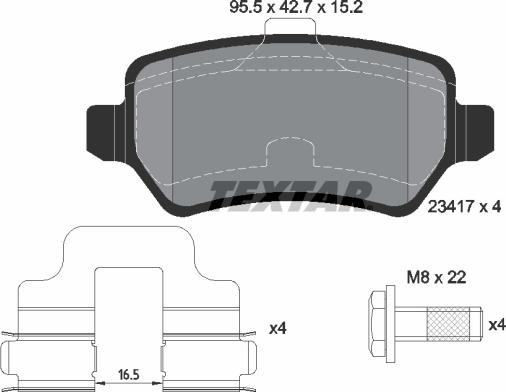 Textar 2341702 - Комплект спирачно феродо, дискови спирачки vvparts.bg