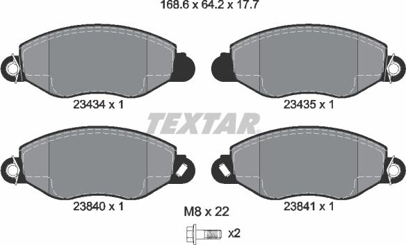 Textar 2343401 - Комплект спирачно феродо, дискови спирачки vvparts.bg