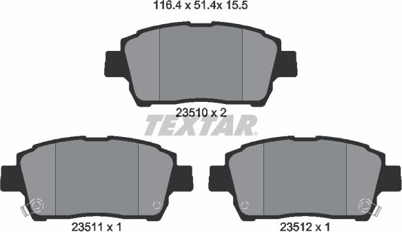 Textar 2351002 - Комплект спирачно феродо, дискови спирачки vvparts.bg