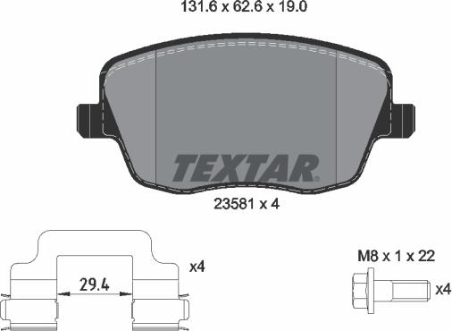 Textar 2358101 - Комплект спирачно феродо, дискови спирачки vvparts.bg