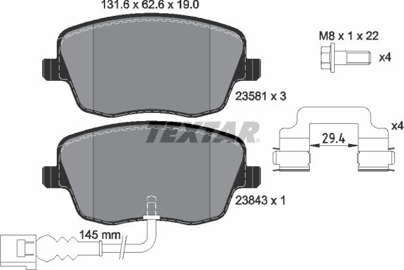 Textar 2358102 - Комплект спирачно феродо, дискови спирачки vvparts.bg