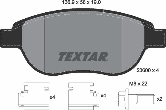 Textar 2360001 - Комплект спирачно феродо, дискови спирачки vvparts.bg