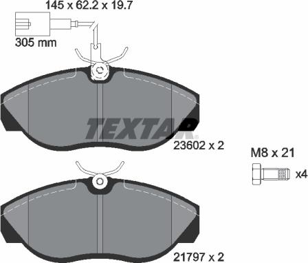 Textar 2360201 - Комплект спирачно феродо, дискови спирачки vvparts.bg