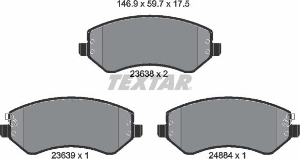 Textar 2363801 - Комплект спирачно феродо, дискови спирачки vvparts.bg