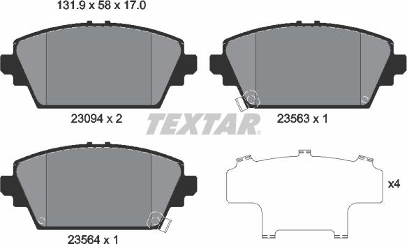 Textar 2309401 - Комплект спирачно феродо, дискови спирачки vvparts.bg