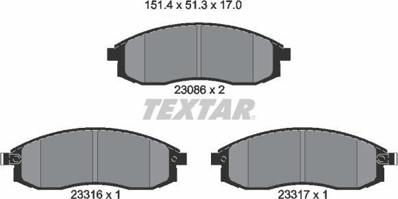 Textar 2308601 - Комплект спирачно феродо, дискови спирачки vvparts.bg