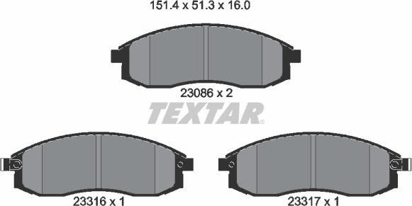 Textar 2308602 - Комплект спирачно феродо, дискови спирачки vvparts.bg