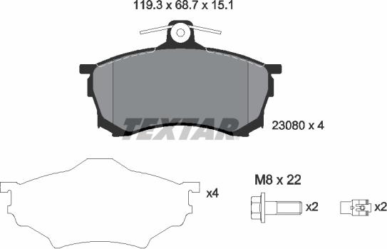 Textar 2308001 - Комплект спирачно феродо, дискови спирачки vvparts.bg