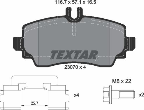 Textar 2307004 - Комплект спирачно феродо, дискови спирачки vvparts.bg