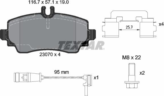 Textar 2307005 - Комплект спирачно феродо, дискови спирачки vvparts.bg