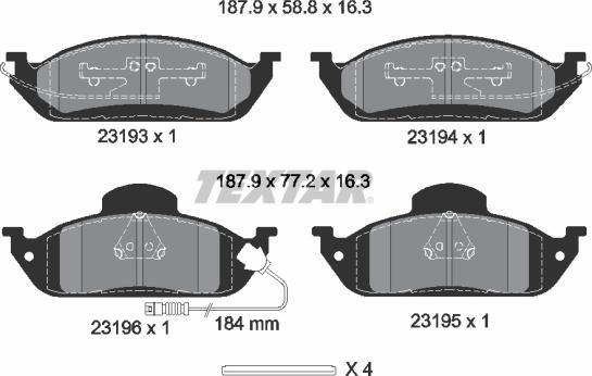 Textar 2319303 - Комплект спирачно феродо, дискови спирачки vvparts.bg