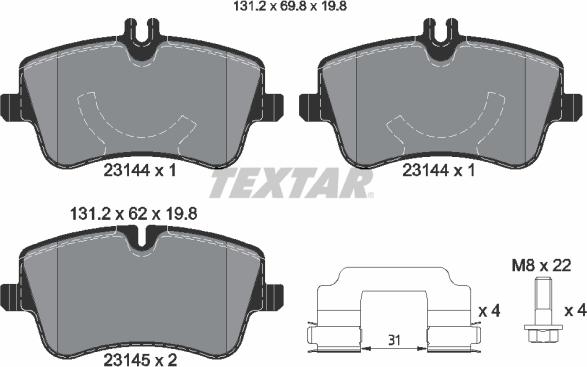 Textar 2314481 - Комплект спирачно феродо, дискови спирачки vvparts.bg