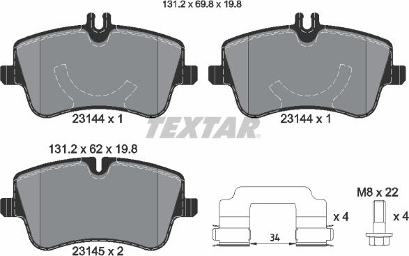 Textar 2314402 - Комплект спирачно феродо, дискови спирачки vvparts.bg