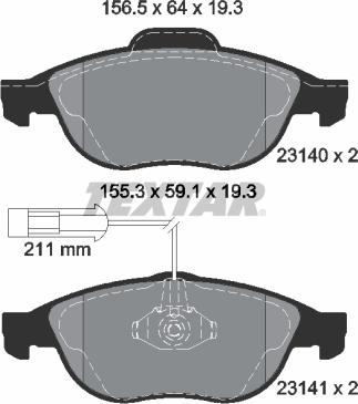 Textar 2314002 - Комплект спирачно феродо, дискови спирачки vvparts.bg