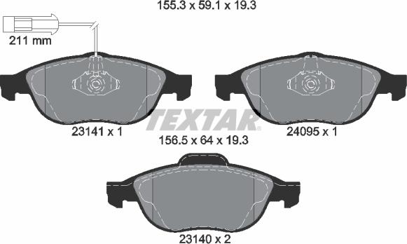 Textar 2314101 - Комплект спирачно феродо, дискови спирачки vvparts.bg