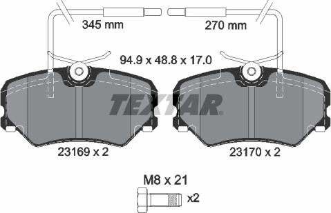 Textar 2316901 - Комплект спирачно феродо, дискови спирачки vvparts.bg