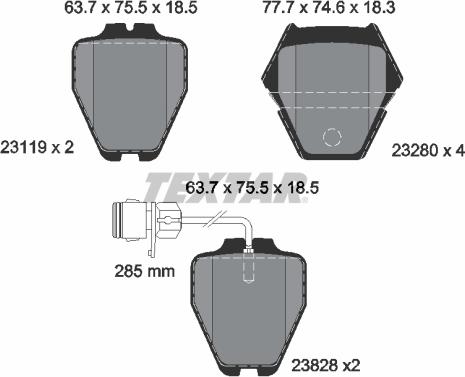 Textar 2311901 - Комплект спирачно феродо, дискови спирачки vvparts.bg