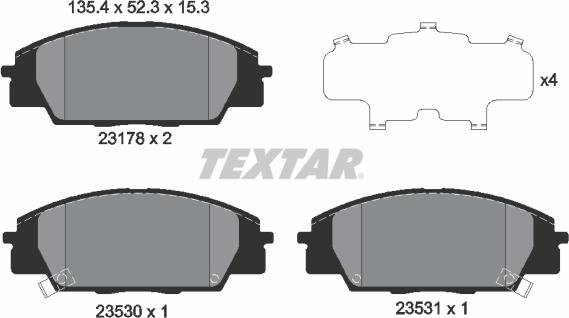 Textar 2317801 - Комплект спирачно феродо, дискови спирачки vvparts.bg