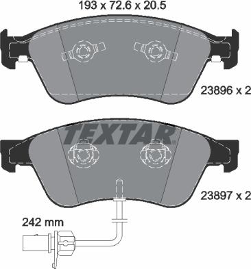 Textar 2389601 - Комплект спирачно феродо, дискови спирачки vvparts.bg