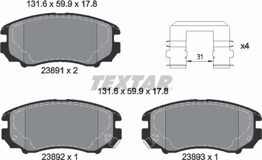 Textar 2389105 - Комплект спирачно феродо, дискови спирачки vvparts.bg