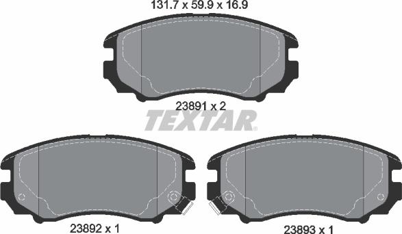 Textar 2389101 - Комплект спирачно феродо, дискови спирачки vvparts.bg